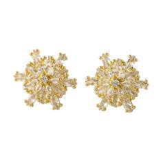 Real gold plated copper full diamond flower earrings studs