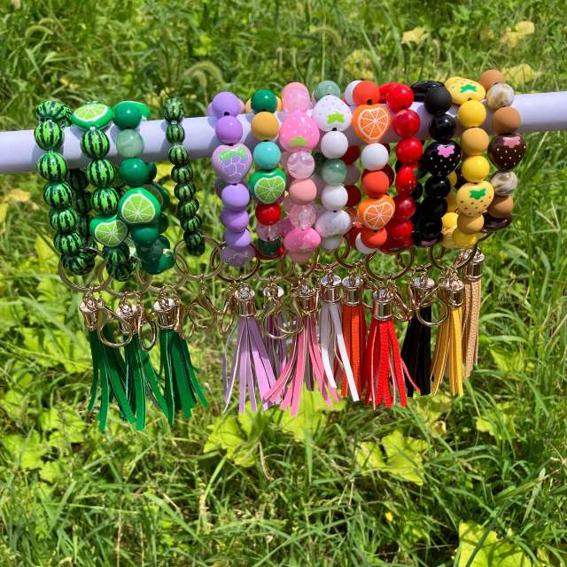 Handmade acrylic bead fruit series summer wrist keychain bag charms