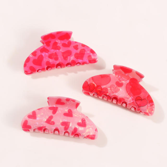 New Pink Printed Love Clip Cute women hair claw clips