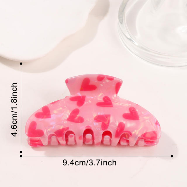 New Pink Printed Love Clip Cute women hair claw clips