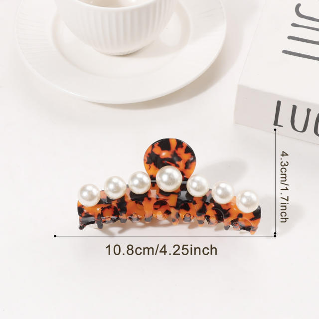 Large size pearl bead inlaid women hair claw clips