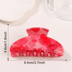 New Pink Printed Love Clip Cute women hair claw clips