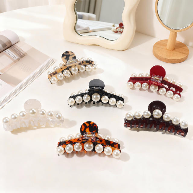 Large size pearl bead inlaid women hair claw clips