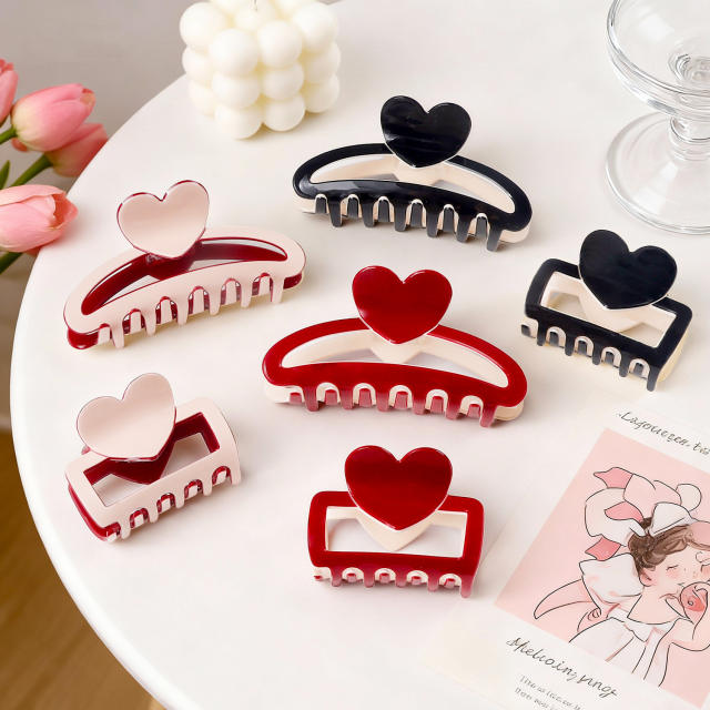 Valentine's Day Heart Contrast Color Clip Women's hair claw clips
