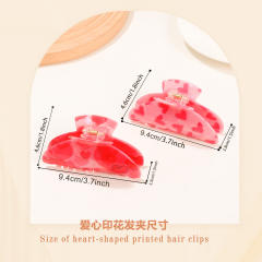 New Pink Printed Love Clip Cute women hair claw clips
