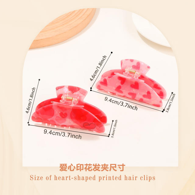New Pink Printed Love Clip Cute women hair claw clips