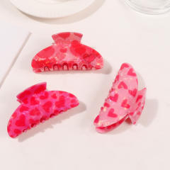 New Pink Printed Love Clip Cute women hair claw clips
