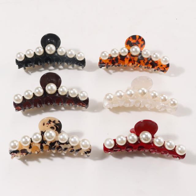 Large size pearl bead inlaid women hair claw clips