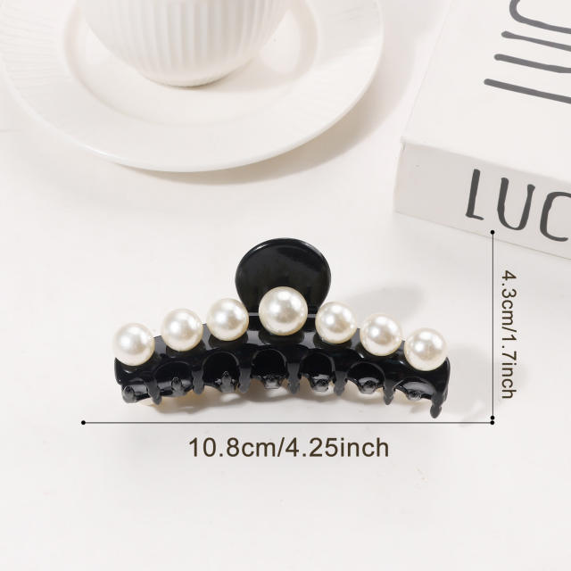 Large size pearl bead inlaid women hair claw clips