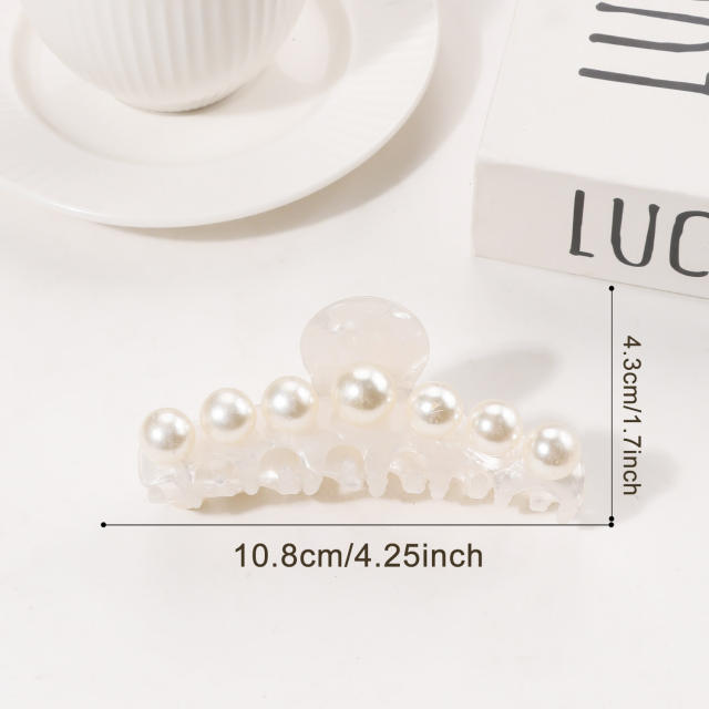 Large size pearl bead inlaid women hair claw clips