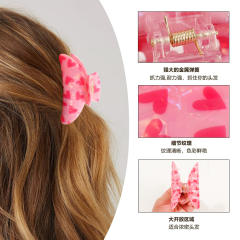 New Pink Printed Love Clip Cute women hair claw clips