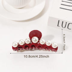 Large size pearl bead inlaid women hair claw clips