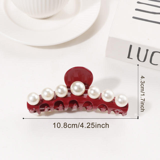 Large size pearl bead inlaid women hair claw clips
