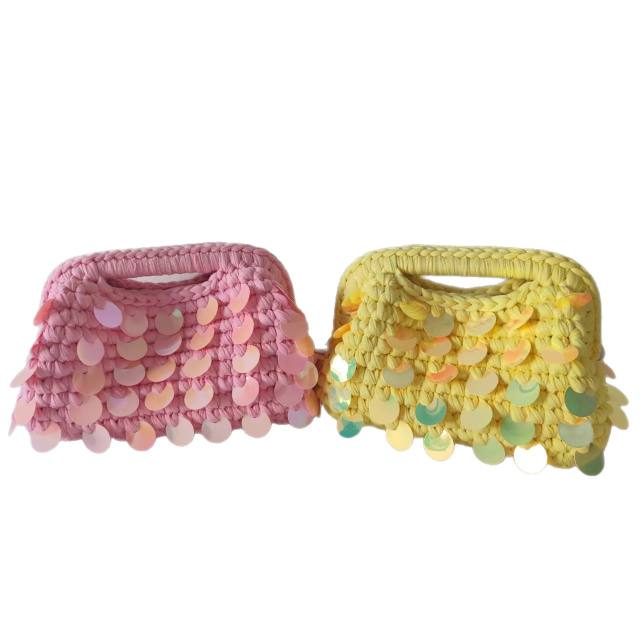 New Autum Style Pure Hand-Woven Multi-Color Sequin Clutch Bag corchet bag