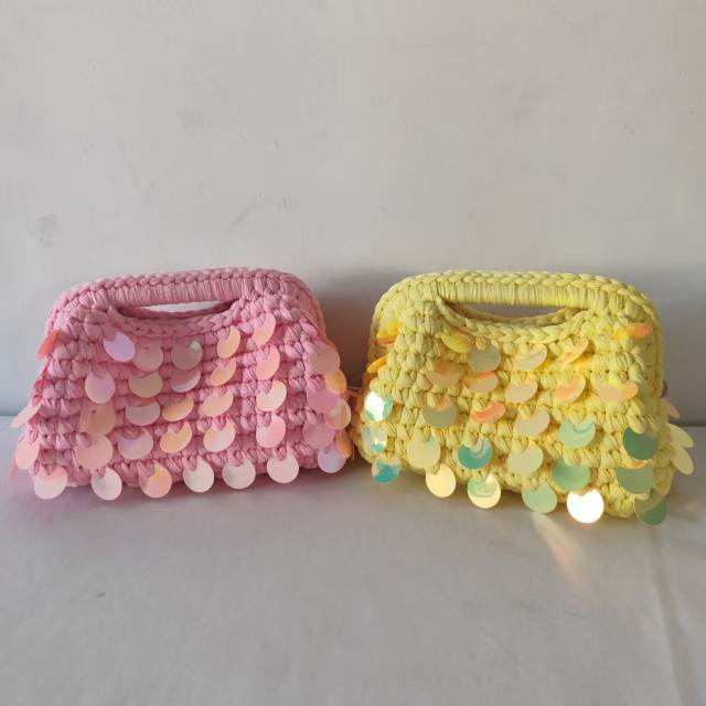 New Autum Style Pure Hand-Woven Multi-Color Sequin Clutch Bag corchet bag