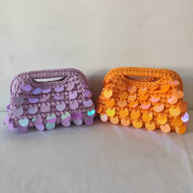 New Autum Style Pure Hand-Woven Multi-Color Sequin Clutch Bag corchet bag