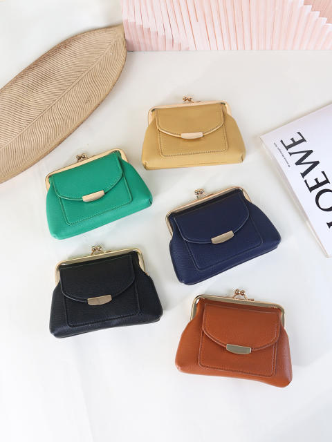 New Simple Fashionable Clip Bag Mini Coin Purse Short Cute Trendy Clutch Wallet
