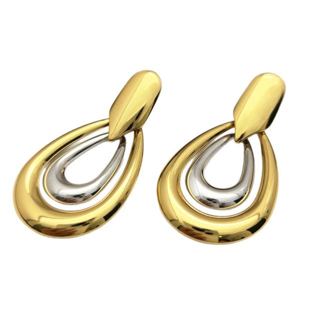 18K Gold Stainless Steel earrings hollow out drop shape big earrings