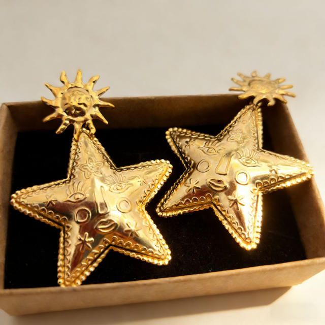 Big size star earrings 18k gold plated stainless steel earrings