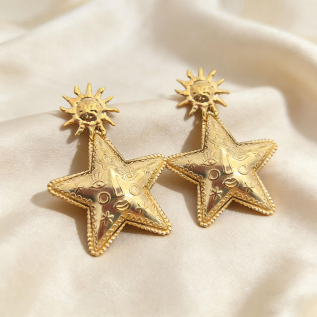 Big size star earrings 18k gold plated stainless steel earrings