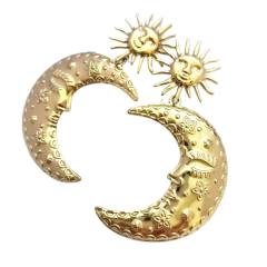 Stainless Steel earrings Plated 18K Real Gold Long Moon Star big Earrings