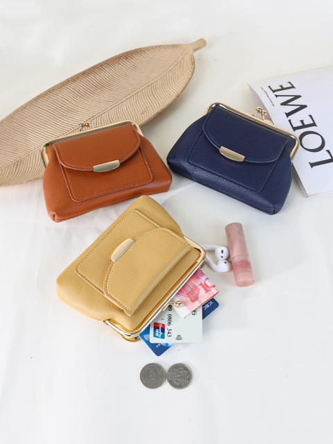 New Simple Fashionable Clip Bag Mini Coin Purse Short Cute Trendy Clutch Wallet