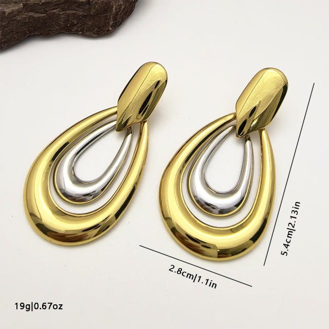 18K Gold Stainless Steel earrings hollow out drop shape big earrings