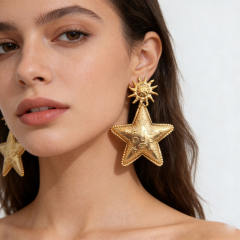 Big size star earrings 18k gold plated stainless steel earrings
