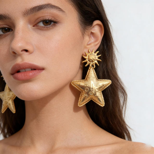 Big size star earrings 18k gold plated stainless steel earrings