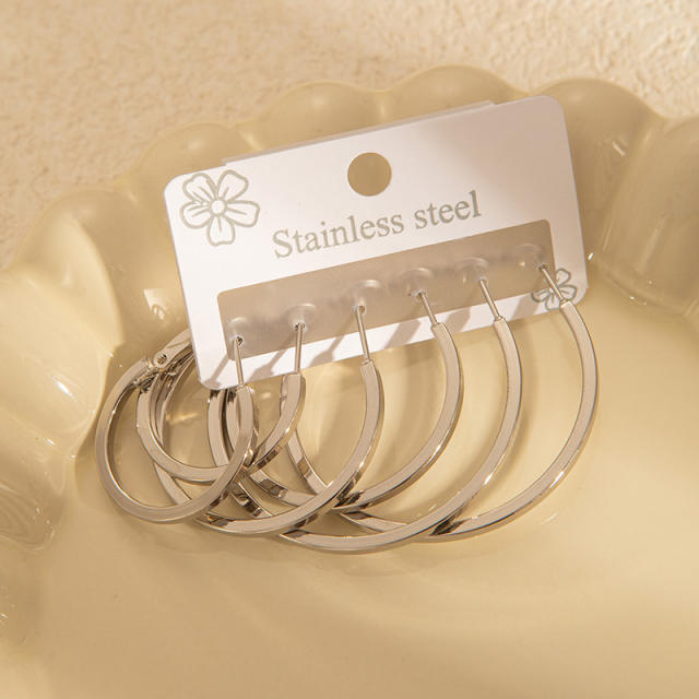 Simple big hoop earrings set stainless steel earrings set