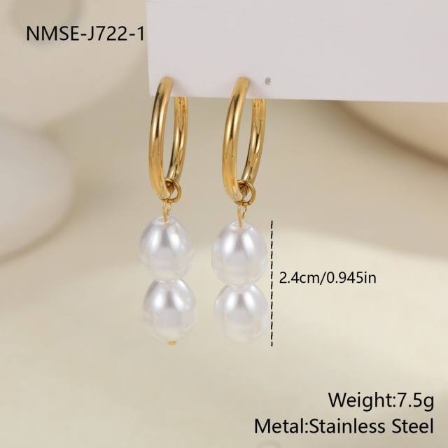 Baroque pearl inlaid stainless steel earrings flower earrings
