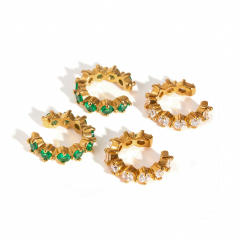 18KG white green cubic zircon inlaid stainless stee ear cuff earrings