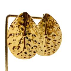 18KG punk trend hammer pattern leaf stainless steel earrings