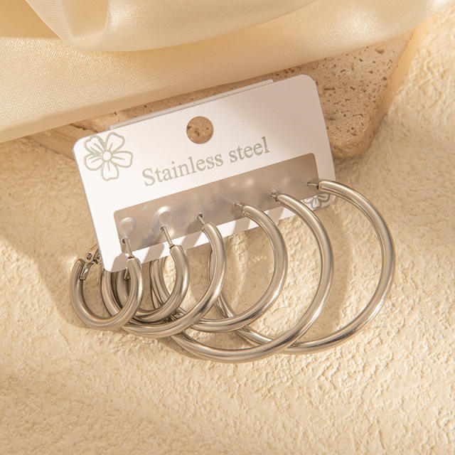 Simple big hoop earrings set stainless steel earrings set