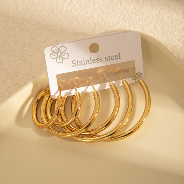 Simple big hoop earrings set stainless steel earrings set