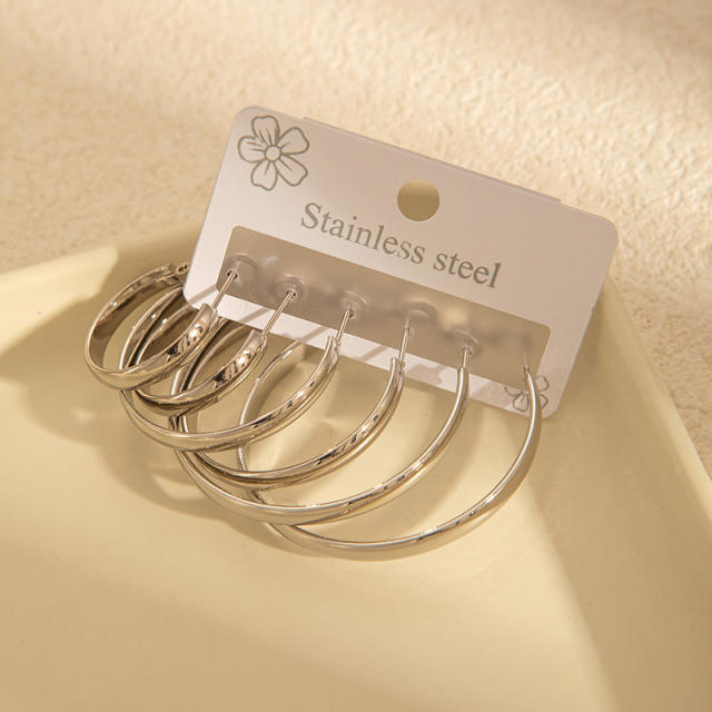 Simple big hoop earrings set stainless steel earrings set