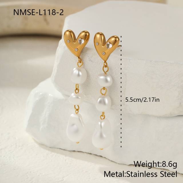 Baroque pearl inlaid stainless steel earrings flower earrings