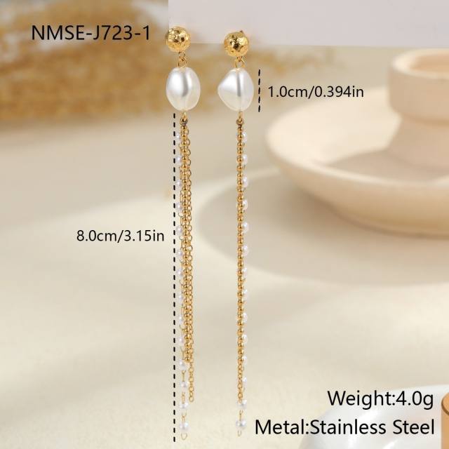 Baroque pearl inlaid stainless steel earrings flower earrings