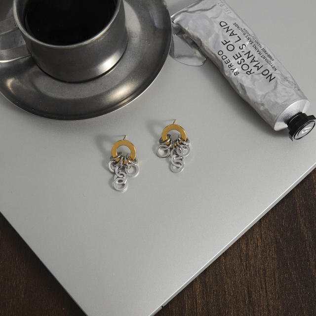 18KG mix color two tone circle stainless steel earrings