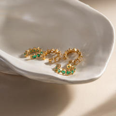 18KG white green cubic zircon inlaid stainless stee ear cuff earrings