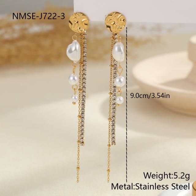Baroque pearl inlaid stainless steel earrings flower earrings