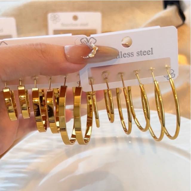Simple big hoop earrings set stainless steel earrings set
