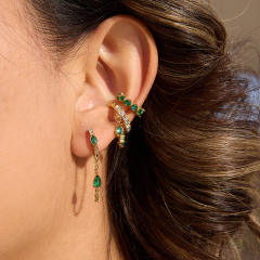 18KG white green cubic zircon inlaid stainless stee ear cuff earrings