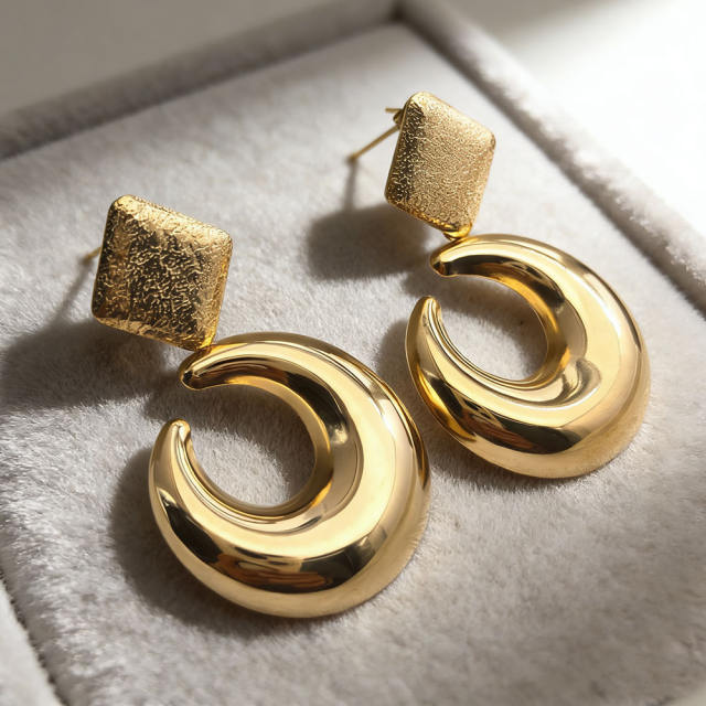 304 stainless steel earrings chunky hollow circle earrings for women
