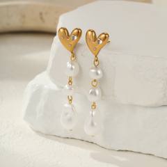 Baroque pearl inlaid stainless steel earrings flower earrings