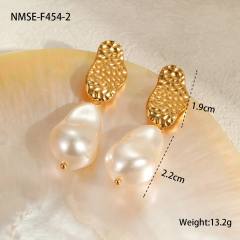 Baroque pearl inlaid stainless steel earrings flower earrings
