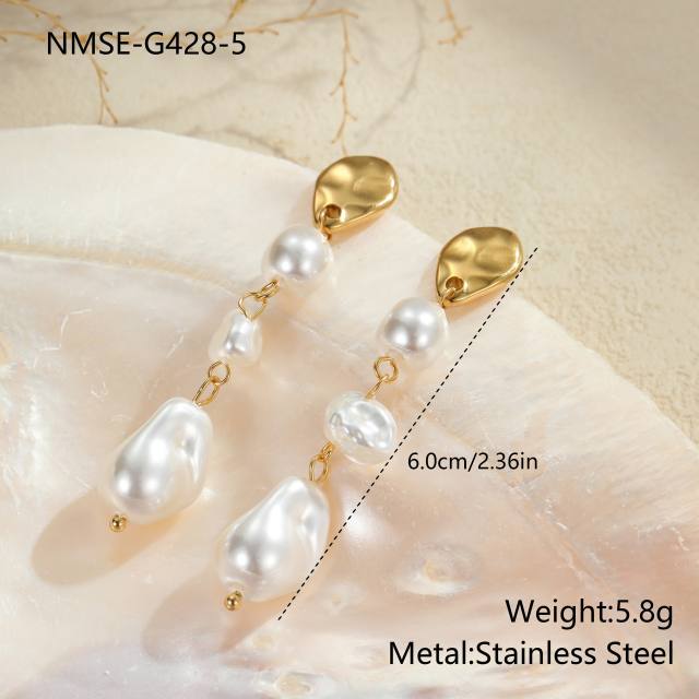 Baroque pearl inlaid stainless steel earrings flower earrings