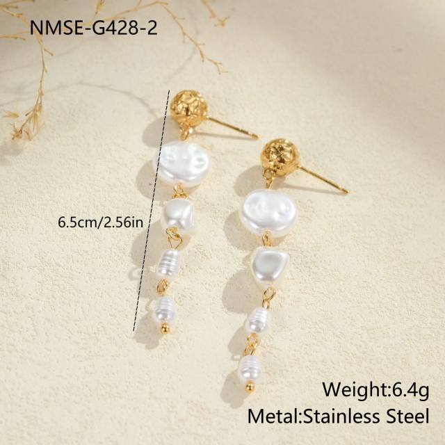 Baroque pearl inlaid stainless steel earrings flower earrings