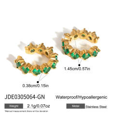18KG white green cubic zircon inlaid stainless stee ear cuff earrings