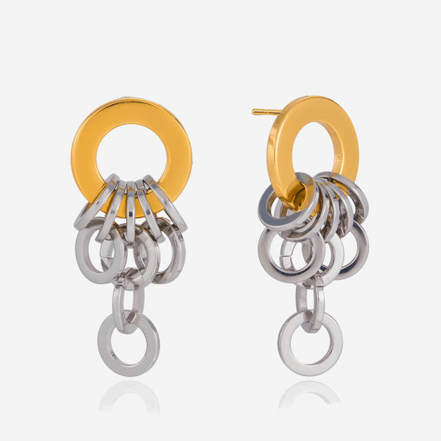 18KG mix color two tone circle stainless steel earrings